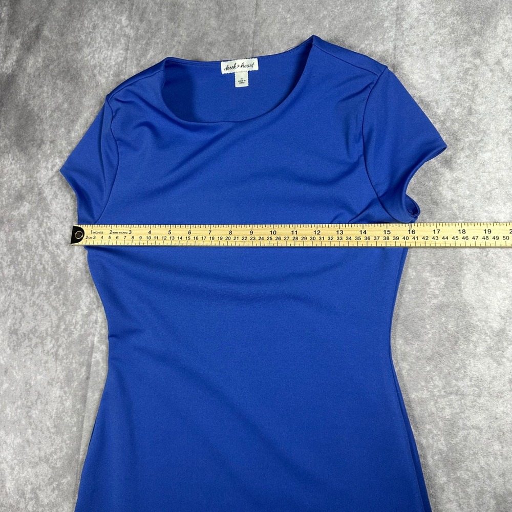 Derek Heart Women M Royal Blue Bodycon Midi Dress Short Sleeve Round Neck Office - Picture 4 of 5